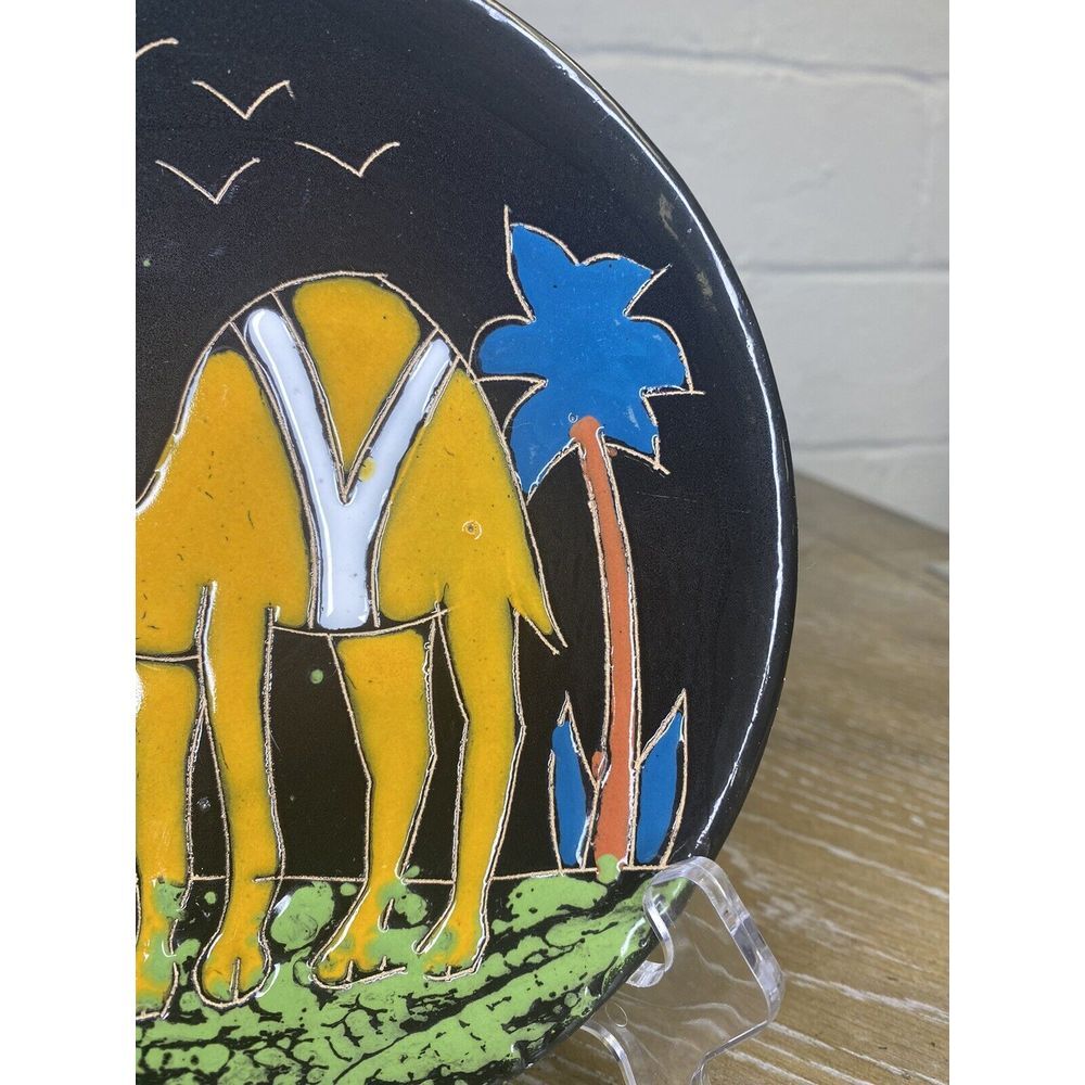 MCM 60s Ruscha‎ Keramik Art Pottery Camel Plate W Germany Enameled Black Cactus - Picture 4 of 7